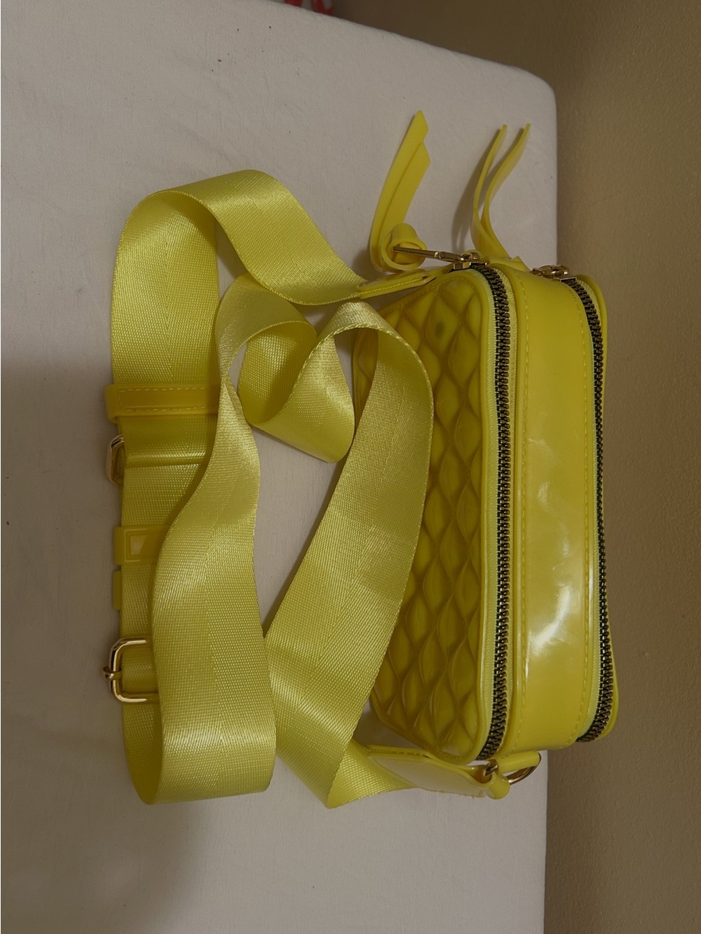 Yellow Quilted Crossbody Bag with Wide Strap